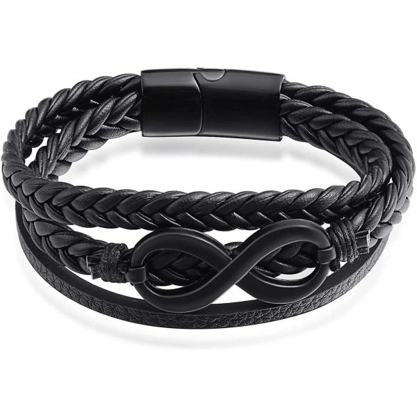 Infinity-armband i läder för män - Svart flätat läderarmband för män