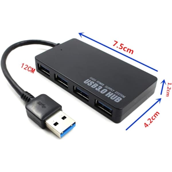 USB-enhetskontakt 4 USB-hubbporter USB-splitter USB-port for smarttelefon USB-adapter svart