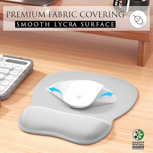 Ergonomisk musmatta med handledsstöd i memory foam, bekväm datormusmatta för bärbar dator, smärtlindrande handledsstöd, ren grå Pure Grey