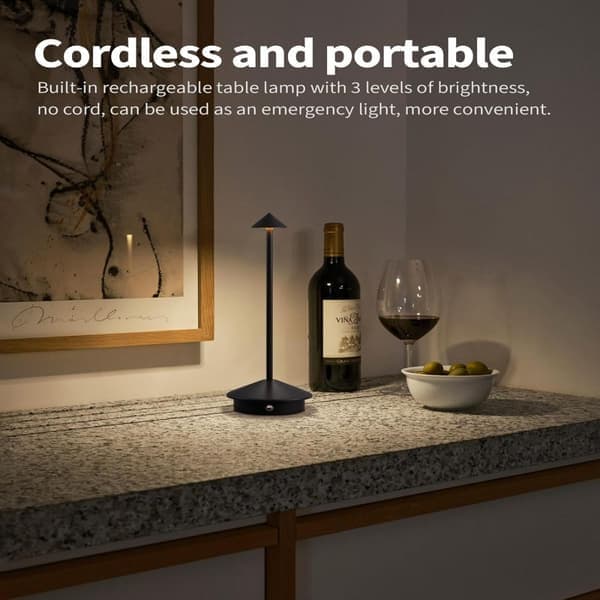 2 stk. moderne trådløse bordlamper, bærbare LED-skrivebordslamper, genopladelige batteridrevne lamper, sort Black