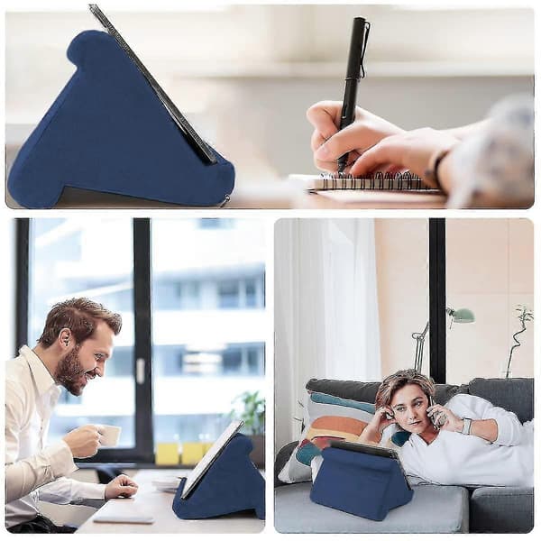 Blød Tablet Støttepude, Multi-vinkel iPad Stand Holder med Netlomme Navy