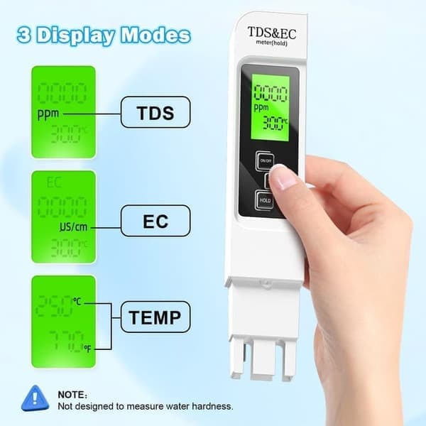 2-pack 4-i-1 TDS Vattentestare – Mäter TDS, EC & Temperatur (°C/°F) för Dricksvatten, Brunn, Pool & RO/DI