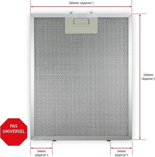 1 stk. metalfilter til emhætte - fedtfilter - universalfilter til emhætte - 320 x 260 mm - 5