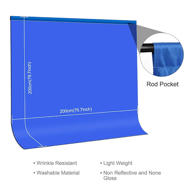 PULUZ 2m x 2m Valokuvaustausta Paksu Valokuvausstudiotausta Kangas Blue