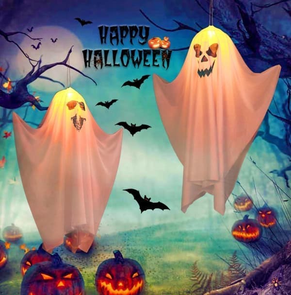2-pack LED Lysande Spöke Halloween Dekorationer Hängande Prydnader för Trädgård Gårdsfest