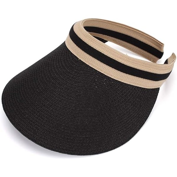 Kvinnor Stor Brätte Strand Halm Golf Solhatt Sommarkeps UV-skydd Black