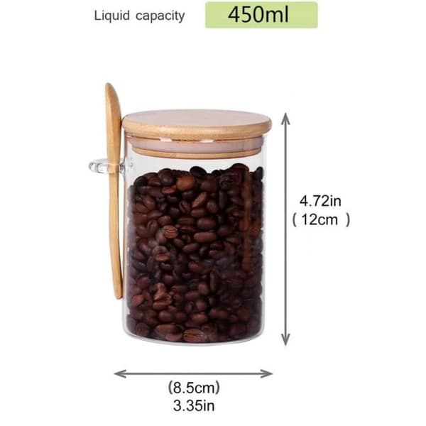 3-delars glasburkar, 450 ml förvaringsburk, glaskruka med bambulock och sked, glas för kaffe, te, socker, godis