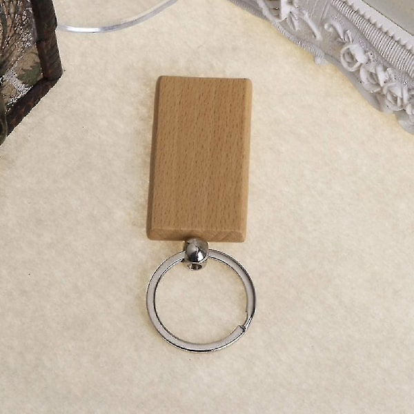 40 st Blank Rektangulära Tränyckelringar DIY Tränyckelringar Nyckelbricka