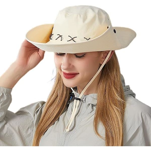Unisex solhattar för vuxna, vandringskepsar, sommarhattar, booniehattar, andningsbara breda brätten, justerbar haksnöre, cowboy-stil
