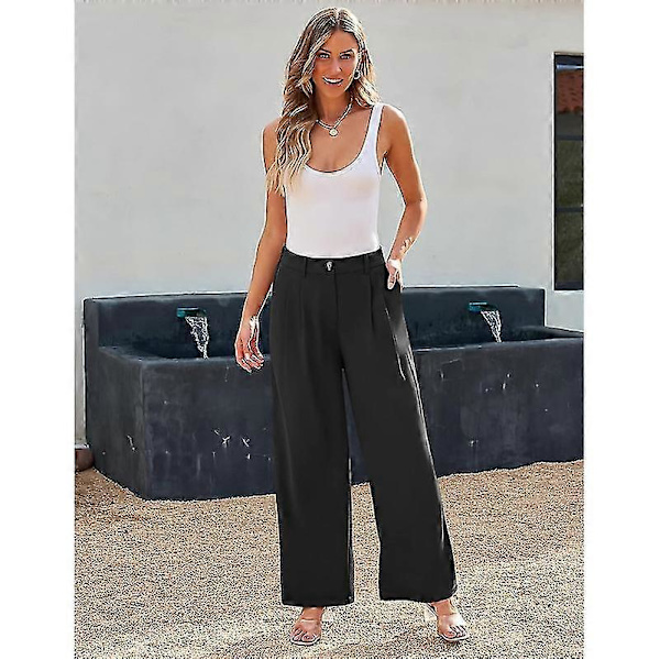 Naisten leveälahkeiset housut korkealla vyötäröllä, business casual -tyyliset Black S