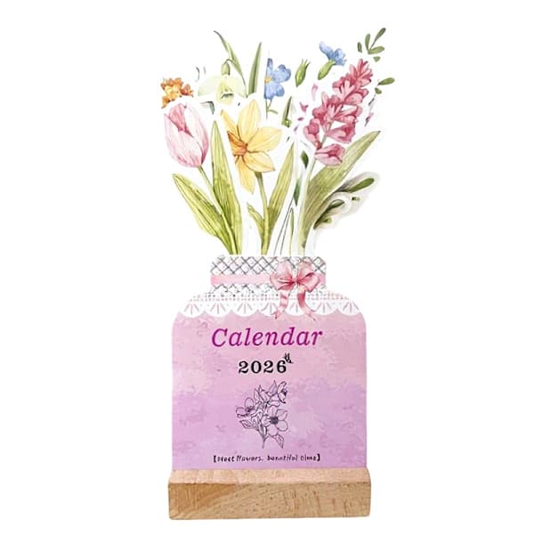 2026 Bloomy Flowers Skrivebordskalender Mini Kalender Stående Skrivebord CA