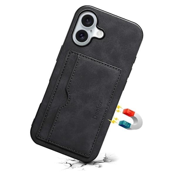 Kompatibel med iPhone 17 Cover Kortholder Stativ Læder Telefoncover Sort-Grå