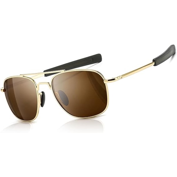 Men's Military Sunglasses Polarized Pilot Style Bayonet Temples(1PC,Gold Frame/Brown Lens)