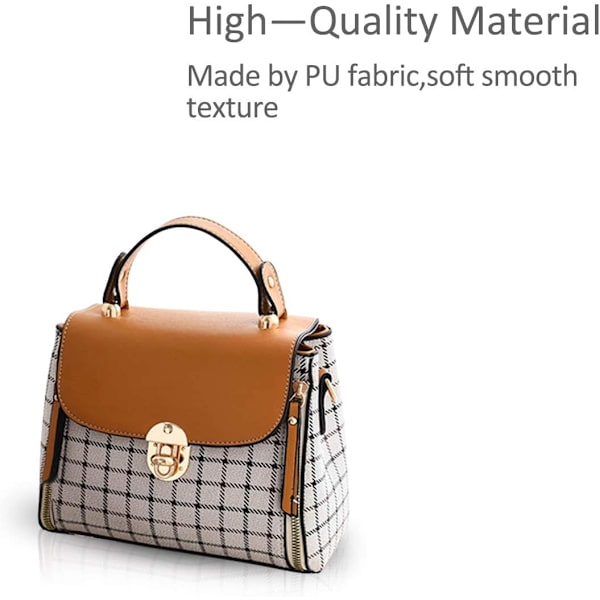 Kvinnor Handväskor Söta Crossbody Väska för Flickor Galler Axelväskor PU Läder Messenger Väska Top-Handle Väska med Flik Brun