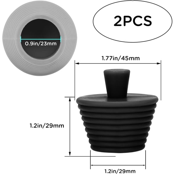 Galaxy 2 stk. universal prop, afløb prop til badeværelse, silikone prop, badekar prop (sort, grå)