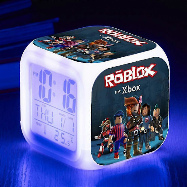 Roblox Print Digital Väckarklocka 7 Färgväxlande Spelnattlampa LED-Display Sängbordsklocka Ornament Heminredning Barnleksak Presenter D