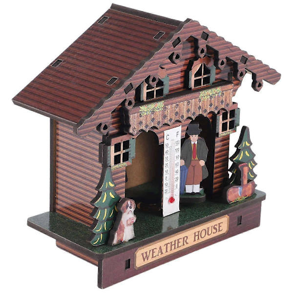 Väderhus, Skogsväderhus med Man och Kvinna, Trä Chalet Barometer Termometer och Hygrometer Heminredning Vägg Hängande Ornament