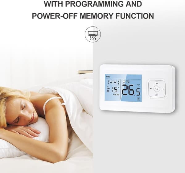 Wi-Fi Smart Termostat Trådløs Programmerbar Termostat med RF-mottaker Skrivebord Veggfeste APP-kontroll Stemmekontroll