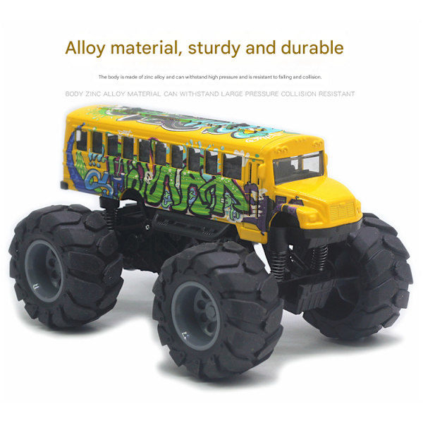 Skolebus Monstertrucks Støbt 1:43 Gul Legetøjsbiler Modeller Metal Træk Tilbage Legetøj til Børn Graffiti Gul Graffiti Yellow