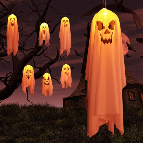 2-pack LED Lysande Spöke Halloween Dekorationer Hängande Prydnader för Trädgård Gårdsfest