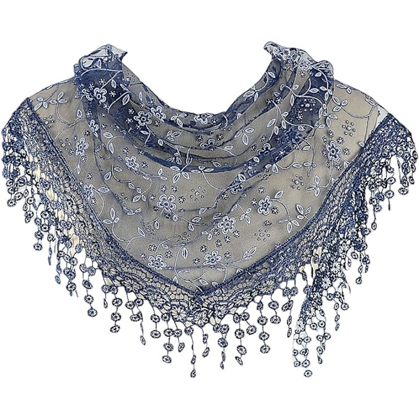 Halsdukar för kvinnor damer elegant spets tofs sjal sjalar hår wrap triangel sjal (marinblå)