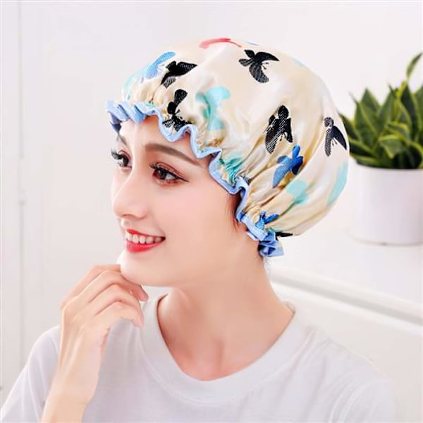 3 pakker Dobbelt lag Dusjhette Vanntett Elastisk Badehette for Kvinner Dusj Spa Salong Sunflower