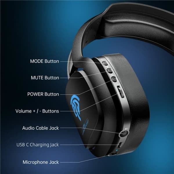 2,4 GHz trådlöst gamingheadset, trådbundet headset med 3D-stereoljud, Bluetooth-hörlurar (on-ear) - Svart