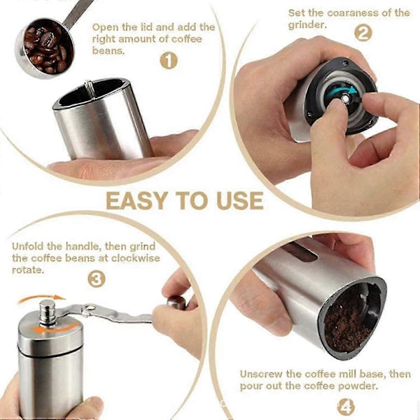 Manuell Kjegle Kaffekvern, Rustfritt Stål Burr Kaffekvern Liten Kaffe Krydderkvern-- Produktkode 36065