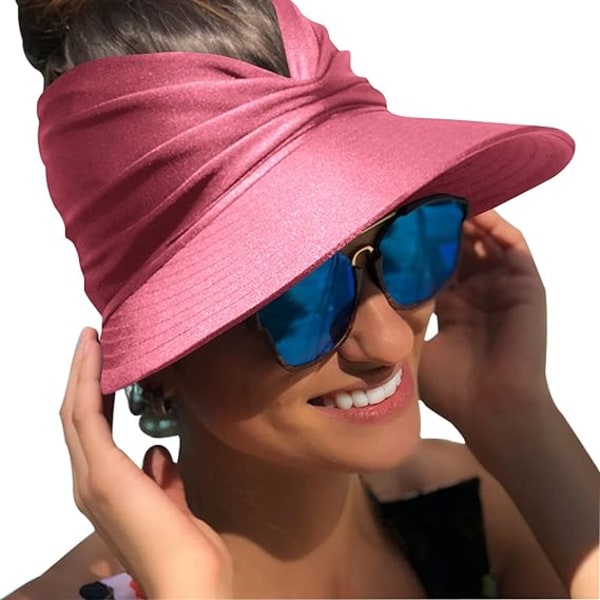 Dame Sol Visor Hat Bred Brede UPF 50+ UV Beskyttelse Sommer Toppløs Strand Hat Foldbar Raskt Tørkende Solbeskyttelse Strand Sport Cap Rose Red