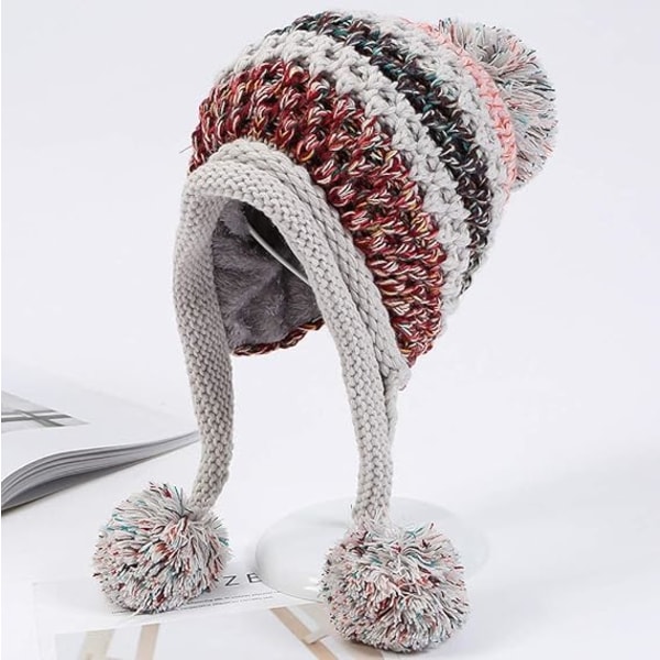 Kvinnor Vinter Sticka Öronlappar Pompon Hat