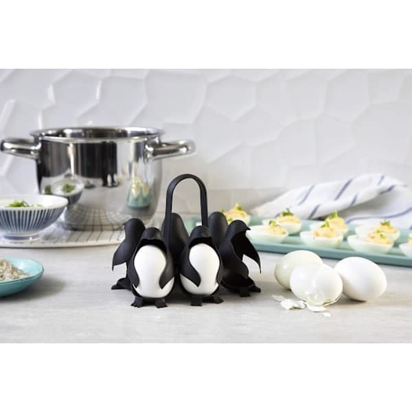 3-i-1 Eggholder for matlaging, oppbevaring og servering, Pingvinformet eggkoker for å lage bløtkokte eller hardkokte egg, Eggies, Rommer 6 egg