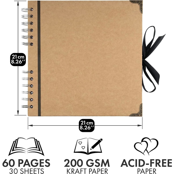 Scrapbook Album 60 pages (21 x 21 cm) brown thick kraft paper scrapbook perfect for your scrapbooking arts and crafts projects