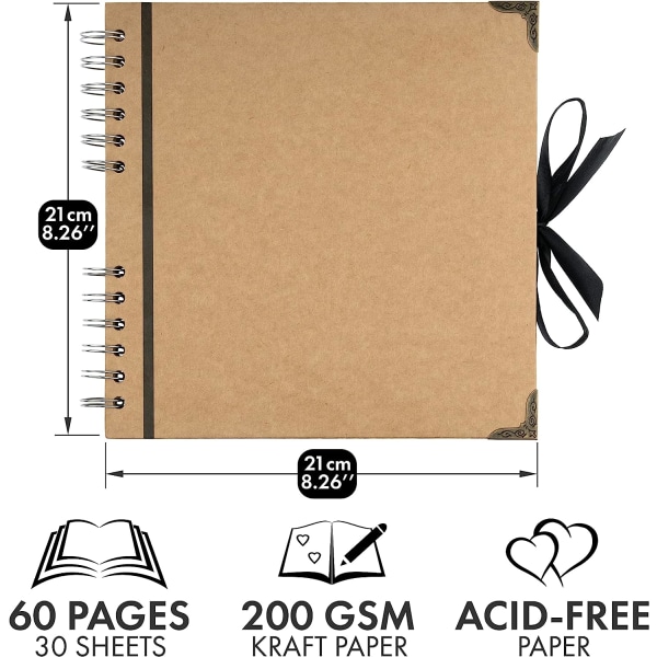 Utklippsbokalbum 60 sider (21 x 21 cm) brun tykt kraftpapir utklippsbok perfekt for dine scrapbooking kunst- og håndverksprosjekter Khaki