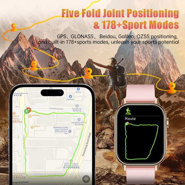 2025 for Android IOS GPS-klokke 2,01\" HD-skjerm Hjertefrekvens Bluetooth-anrop Kompass IP68 Vanntett Herre Stål Sølv
