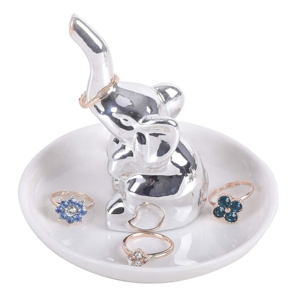 Hvit elefantringholder smykkebrett, oppbevaringsboks for bordsmykker