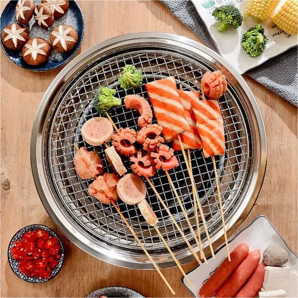 13-tums multifunktionell koreansk kolgrill, bärbar kolspis för camping och picknick