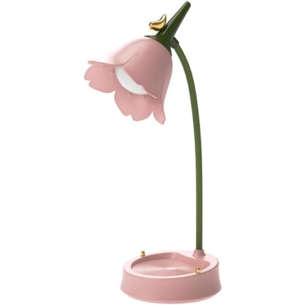Blomster LED-bordlampe Trådløs bordlampe Justerbar svanehals Dæmpbar Touch Genopladeligt batteri Studenterværelse (Pink)