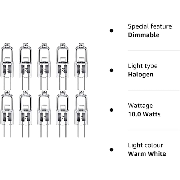 G4 halogenlamper 10W 12V - Varm hvid - 10-pak 10W 10W 10 stk 10W 10pcs