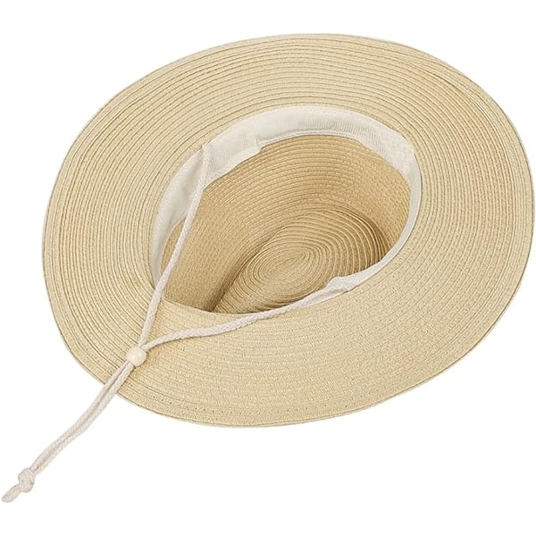 Unisex Solhatt av Halm Panamahatt Fedora Trilbyhatt Safari Strandhatt Sol UV-beskyttelsehatt med Justerbar Hakestropp for Menn Kvinner