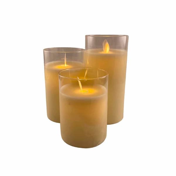 LED glaslys - 3 stk. - 12/15/17 cm - med 3D flamme - (flere farver) grå grå gray