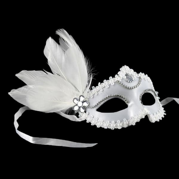 Fjer Perle Maske Halloween Fest Maskerade Hvid Sort Øje M Sort Black
