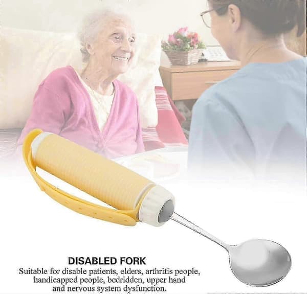 Adaptiv skje for Parkinson og leddgikt, eldre bestikk med roterende ergonomisk håndtak, rustfritt stål