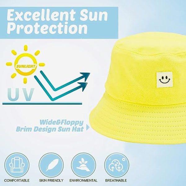 Børns solhat Smilende ansigt Bucket Hat til piger Drenge Sommer solbeskyttelse bomuld unisex cap