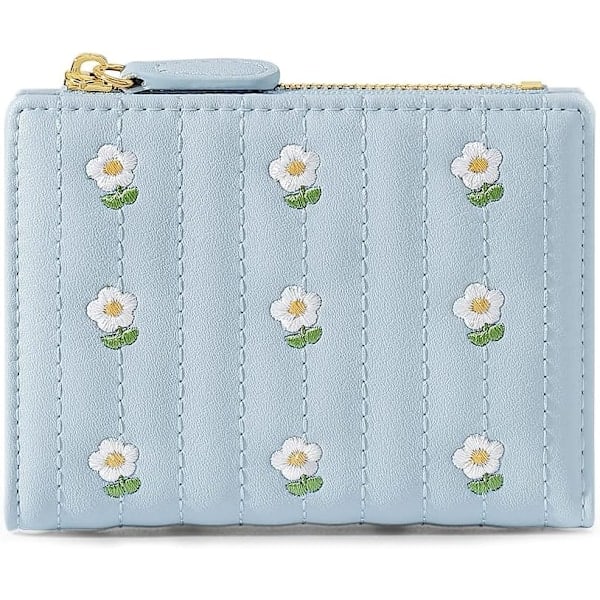 Flickor liten plånbok tri-fold plånbok kontantväska korthållare myntbörs med ID-kortfönster elegant ung söt blå blue