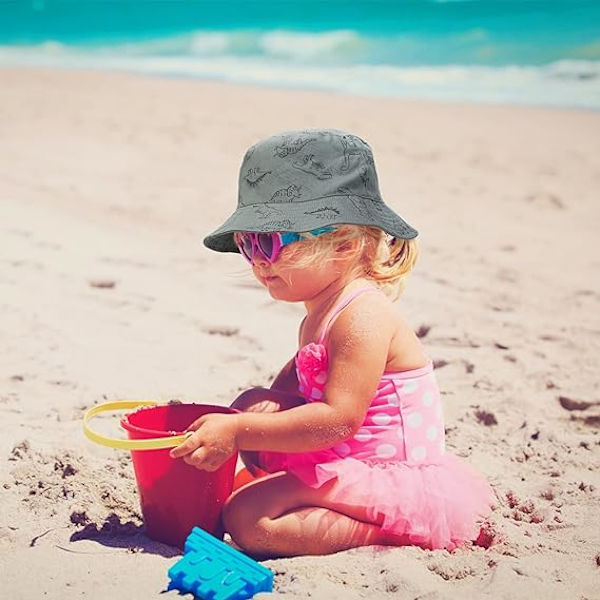 Børne Solhat, UV Beskyttelse Strand Cap Børns Spand Hat Sommerhat til Småbørn Drenge Piger Seaweed Blue