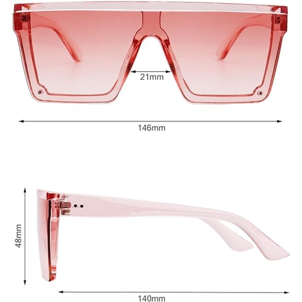 Kvadratiska överdimensionerade solglasögon för kvinnor och män, trendiga solglasögon med platt topp och stor ram Transparent Pink