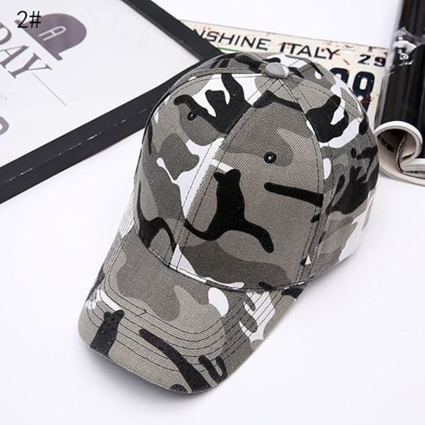 Män Kvinnor Kamouflage Baseballkeps, Unisex Camo Solhatt Justerbar Utomhushatt för Sport Camping Fiske Resor White