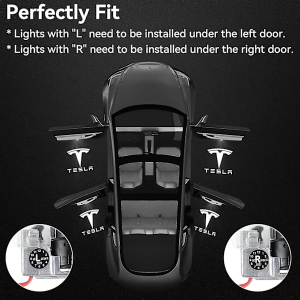 Tesla bildörr ljusprojektor för Model 3, Model Y, Model S, Model X - 4 st/förpackning [db]