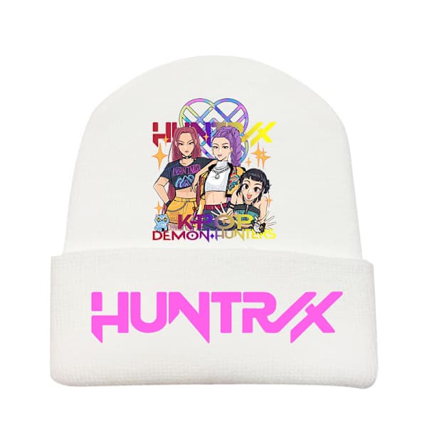 KPOP DEMON HUNTER stickad mössa med tryck, lockig ull, utomhus, kallt väder, vuxen, One size Fluorescent Yellow-11