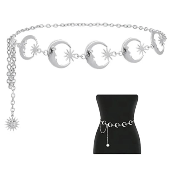 Moon Belt Chain - Metal taljekæde - Jeanskæde - Fashion Body smykker - Velegnet til kvinder og piger - Farve: Guld - One Size Passer mest